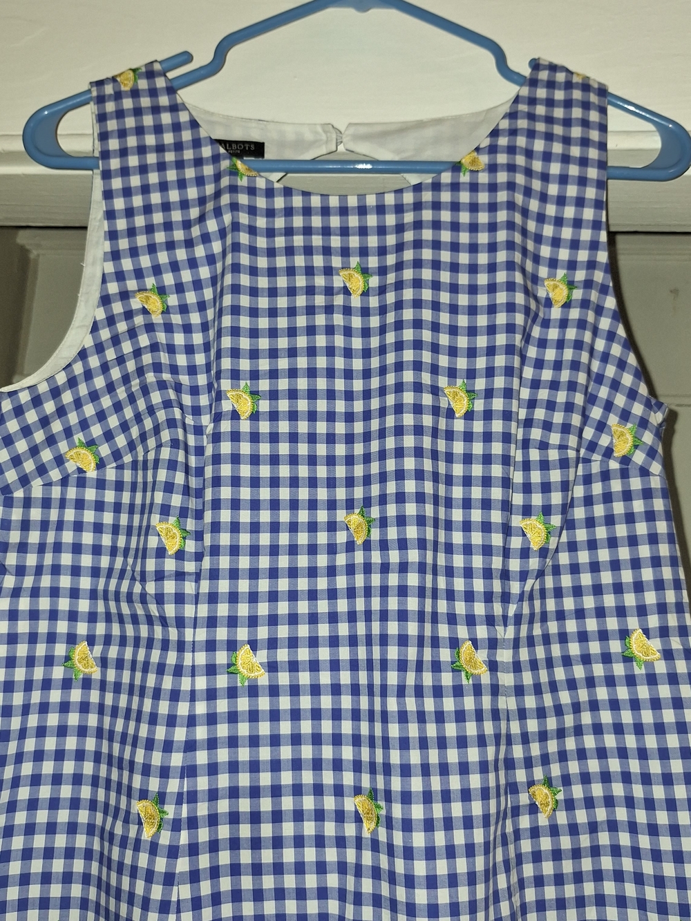 Talbots Blue Gingham Sleeveless Dress with Yellow Lemon Motif - Picture 3 of 5